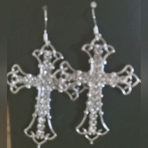 Silver Cross Dangle Earrings